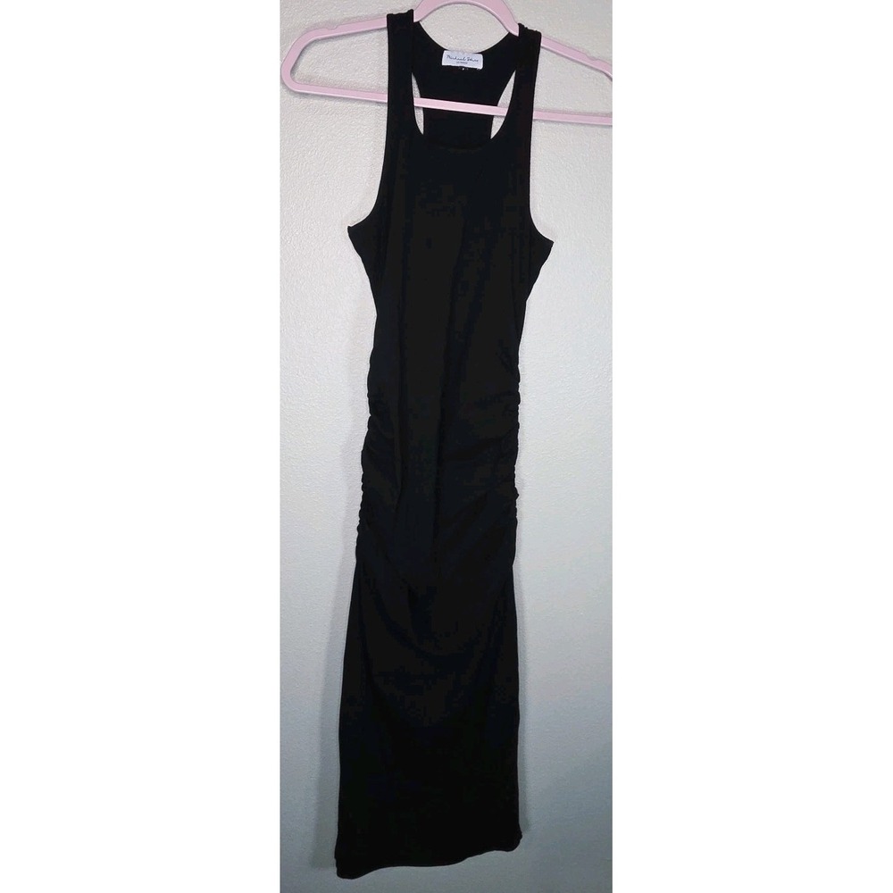 Michael Stars Black Ruched Tank Dress Midi Bodycon USA Small